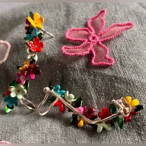 Multicolor Floral Ear Climbers - Bright Flower Earrings